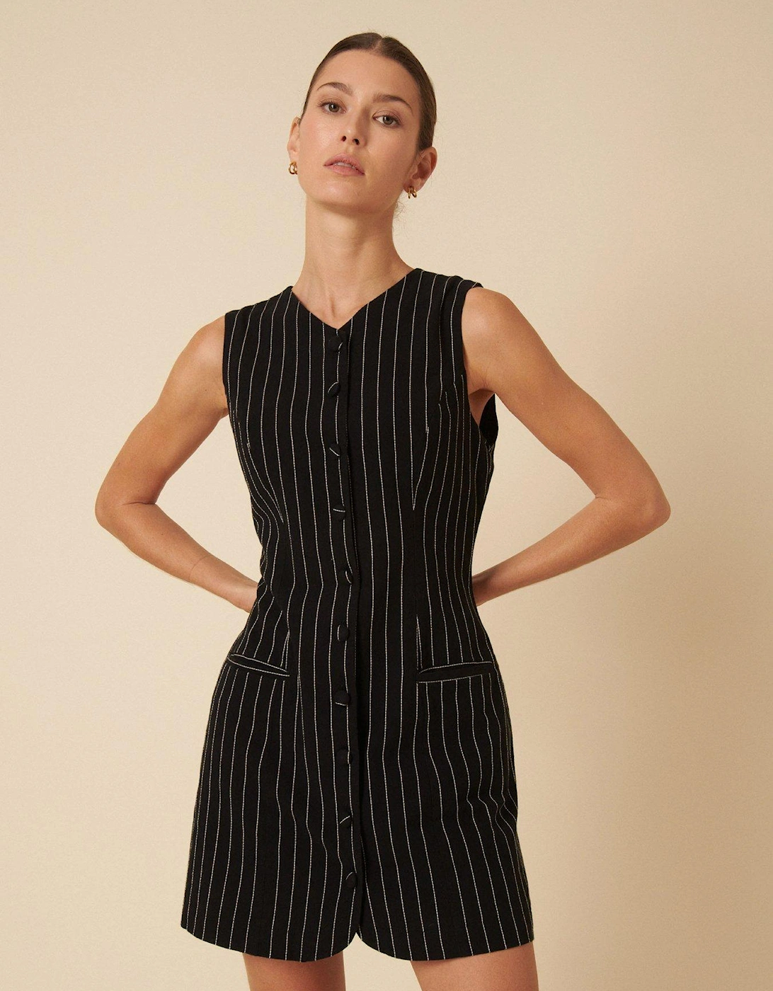 Yana Mini Ticking Stripe Dress - Black, 2 of 1
