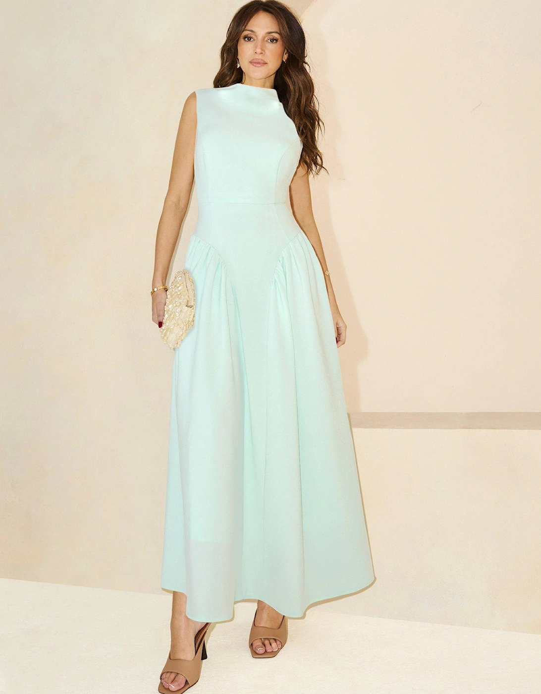 Pleated Corset Sleeveless Dress - Green, 2 of 1
