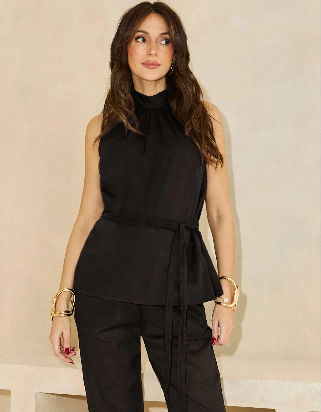 Halter Neck Rami Top Co-Ord - Black, 2 of 1