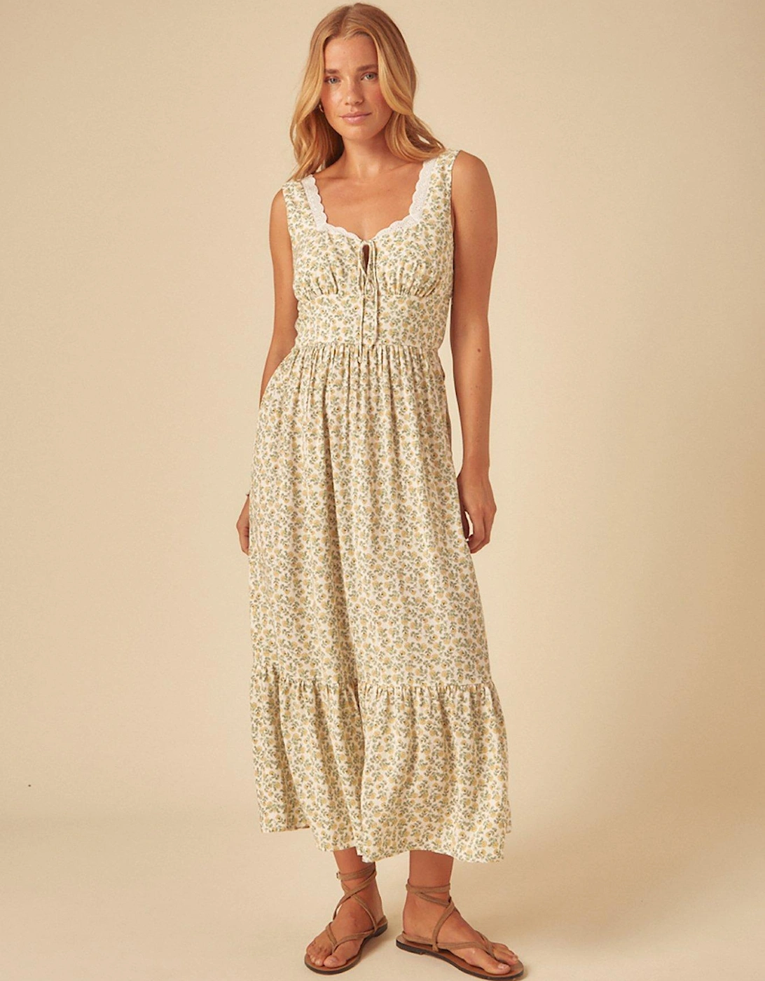 Heather Printed Midi Dress - Green, 2 of 1
