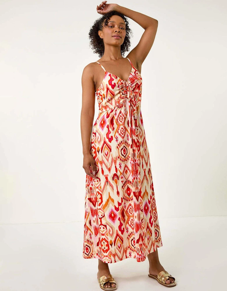 Petite Aztec Ruched Front Maxi Dress