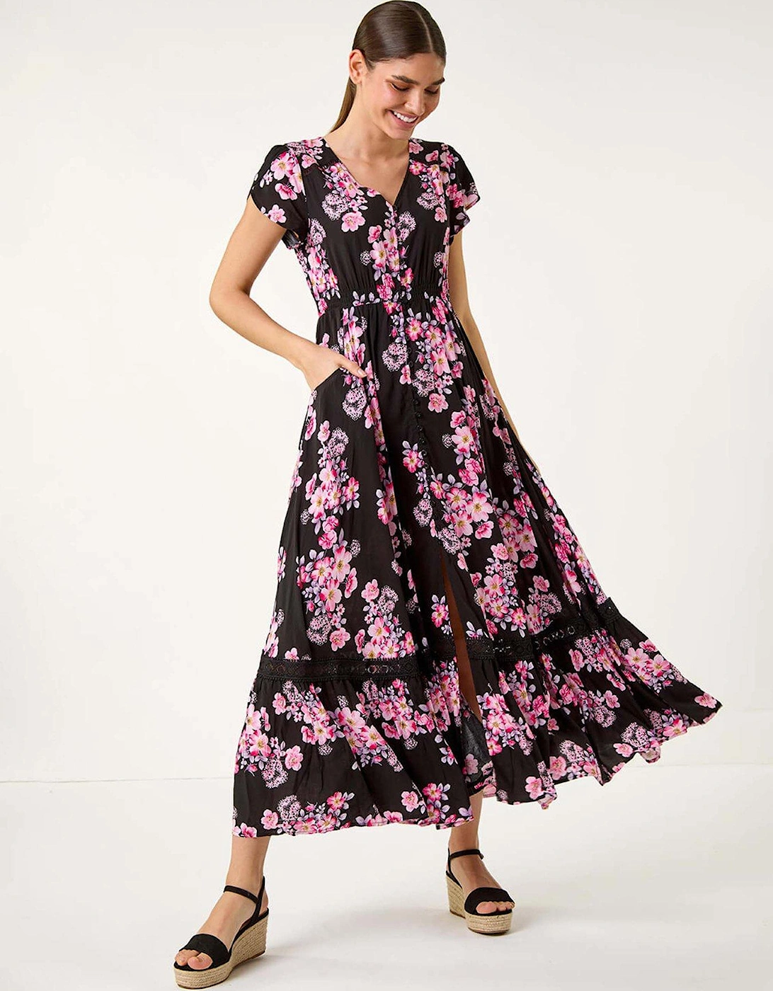 Floral Print Shirred Waist Maxi Dress, 2 of 1
