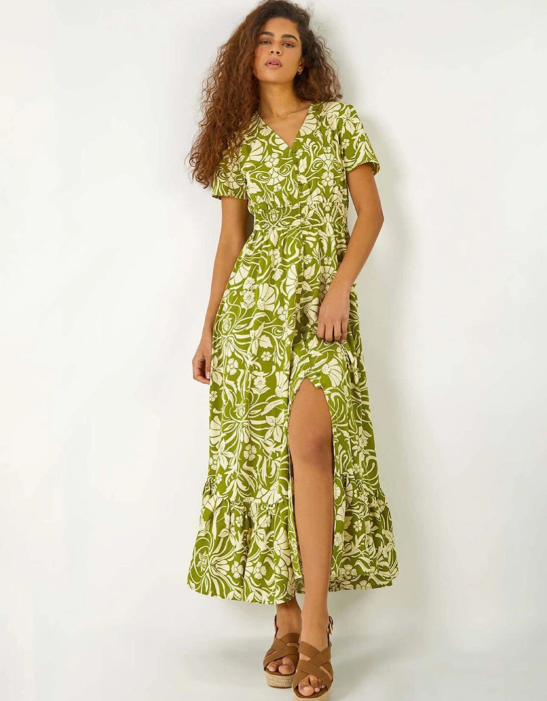 Floral Print Button Detail Maxi Dress, 2 of 1