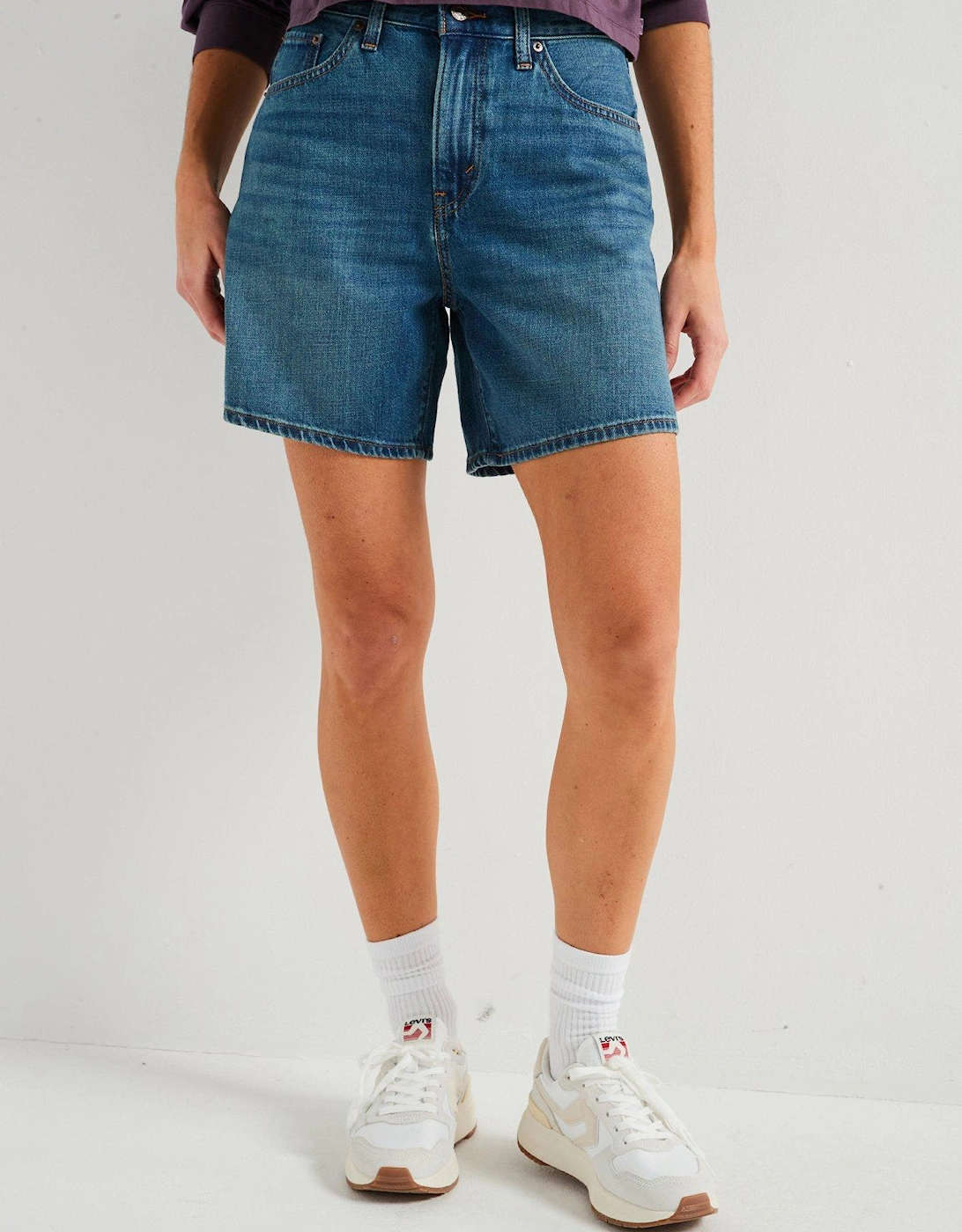High Rise Baggy Linen+ Denim Shorts - Blue, 2 of 1