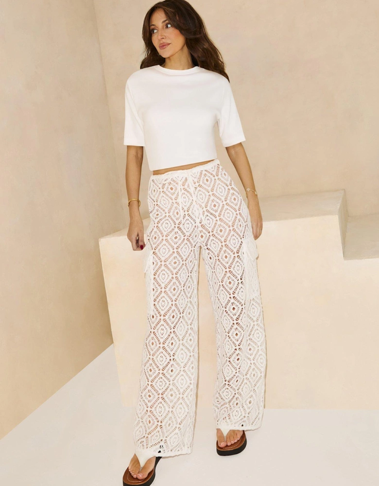 Crochet Cargo Trouser - Cream