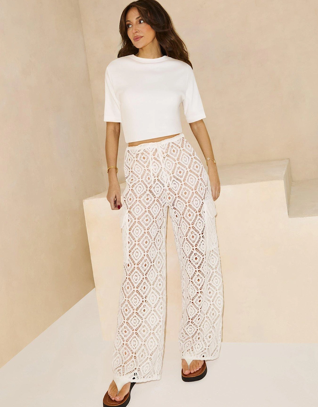 Crochet Cargo Trouser - Cream, 2 of 1