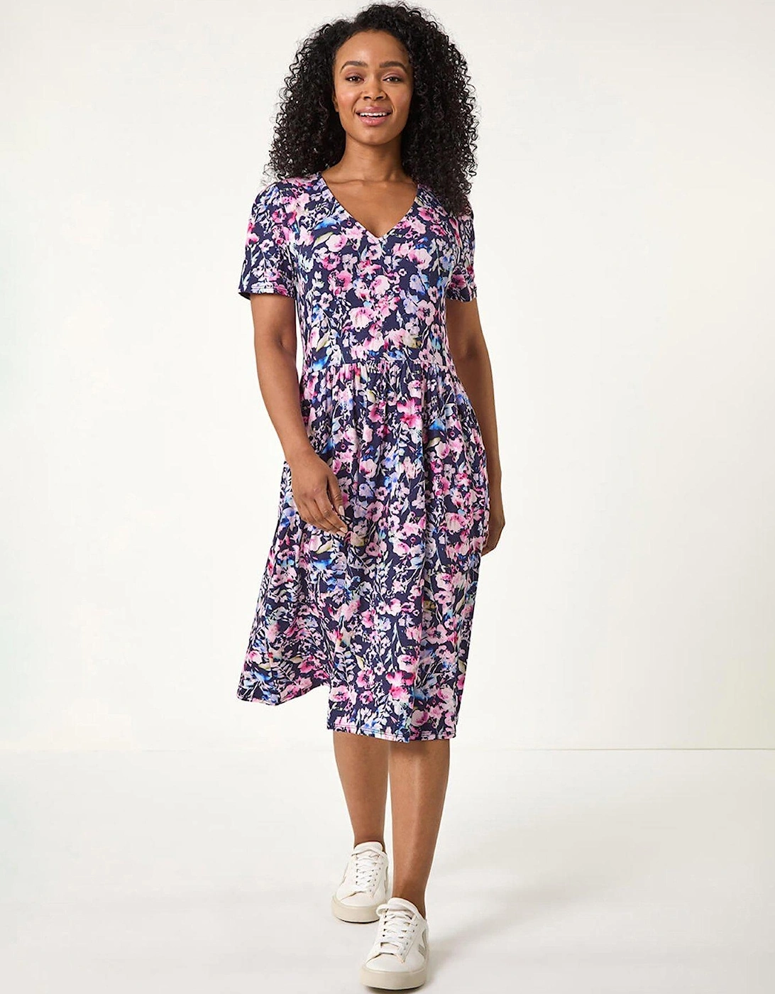 Petite Floral Pocket Midi Dress - Navy, 2 of 1