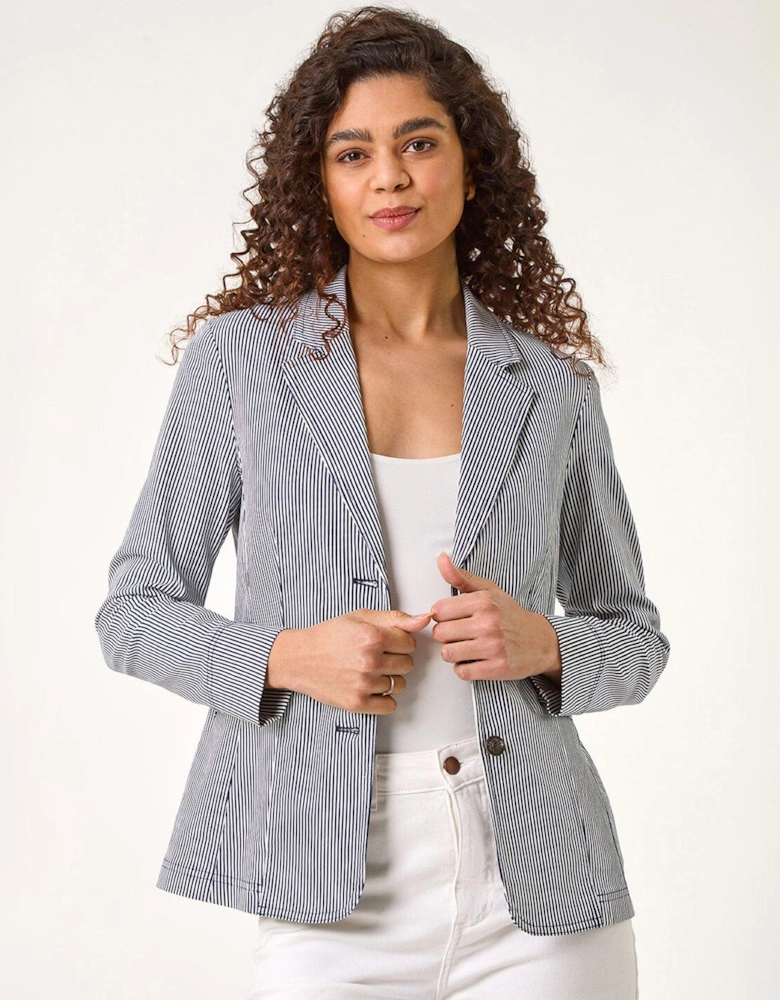 Stripe Bengaline Stretch Blazer - Navy