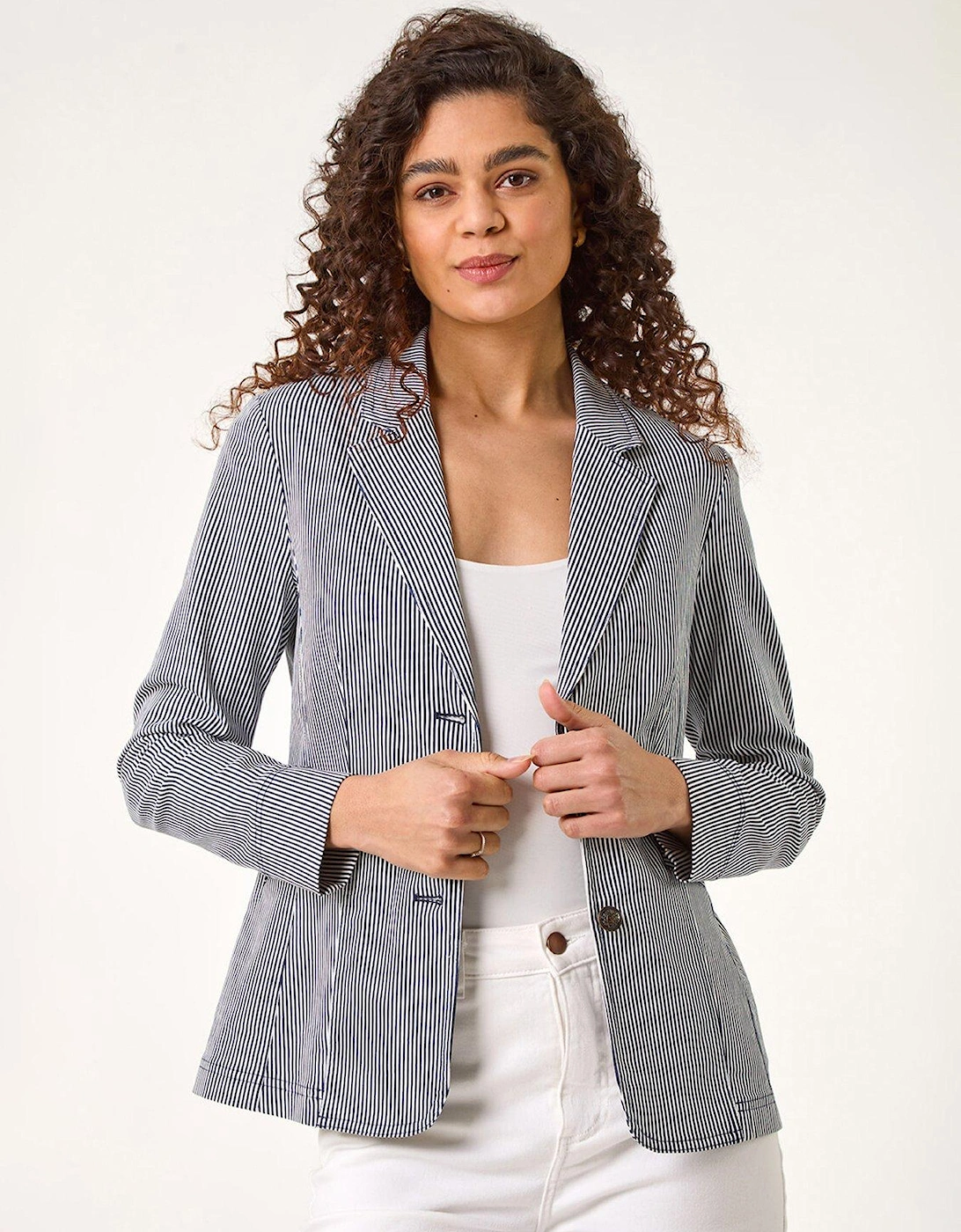 Stripe Bengaline Stretch Blazer - Navy, 2 of 1