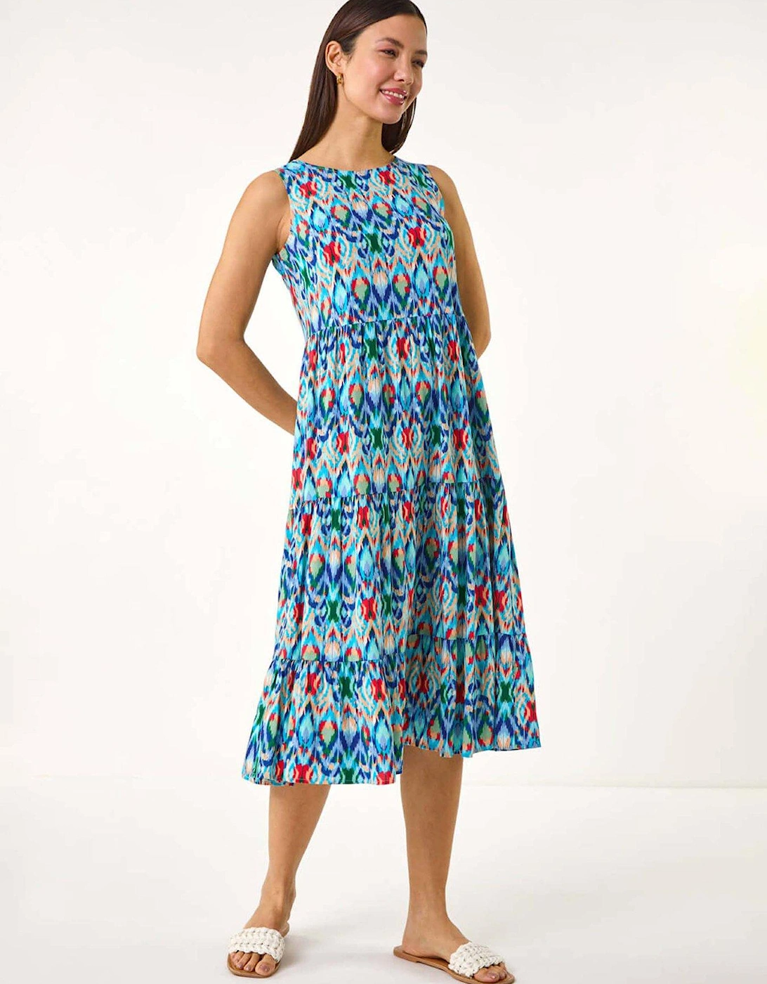 Abstract Print Smock Midi Dress - Blue, 2 of 1