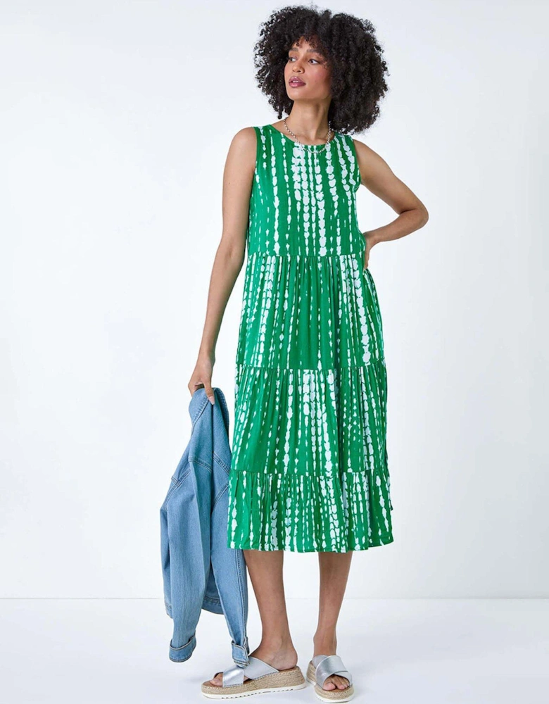 Tie Dye Print Sleeveless Smock Dress