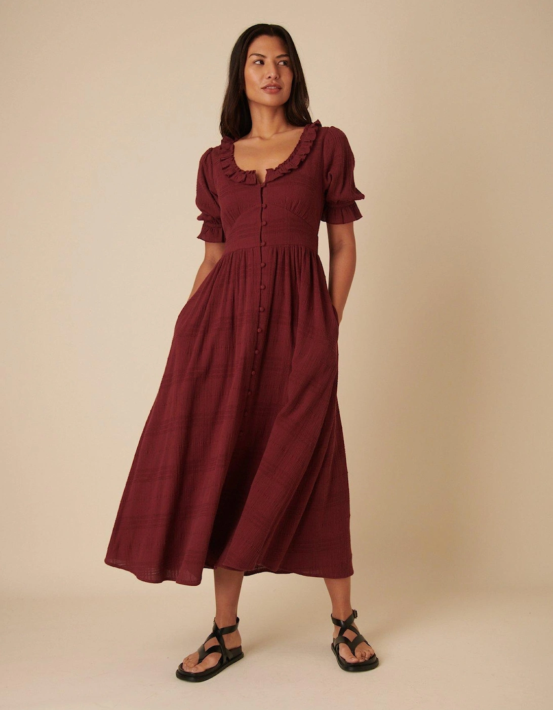 Flossie Midaxi Dress Plain - Burgundy - Red, 2 of 1