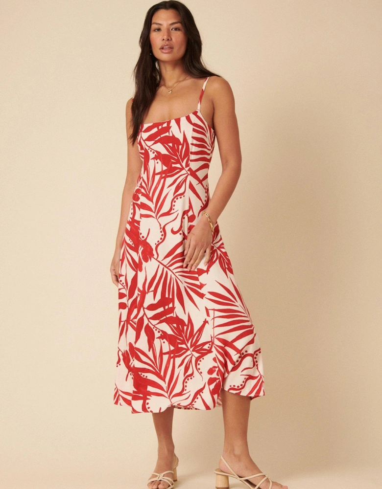 Hibiscus Print Midi Dress - Red