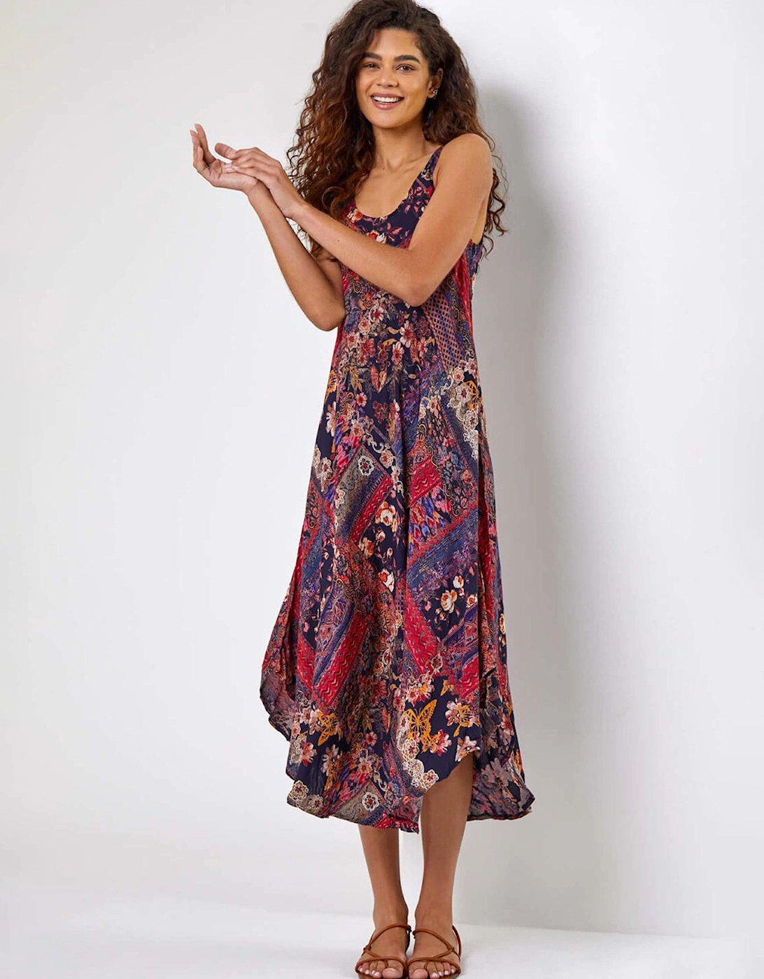 Patchwork Print Curved Hem Dress, 2 of 1