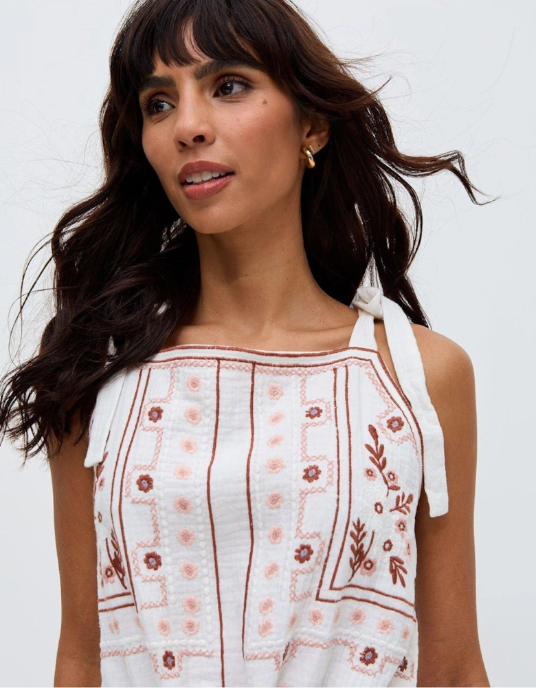 Sabina Sleeveless All Over Embroidered Playsuit - Cream