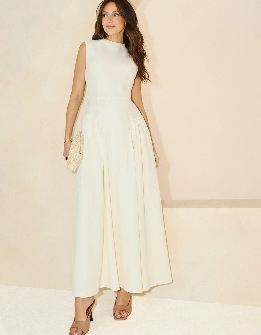 Pleated Corset Sleeveless Dress - White, 2 of 1