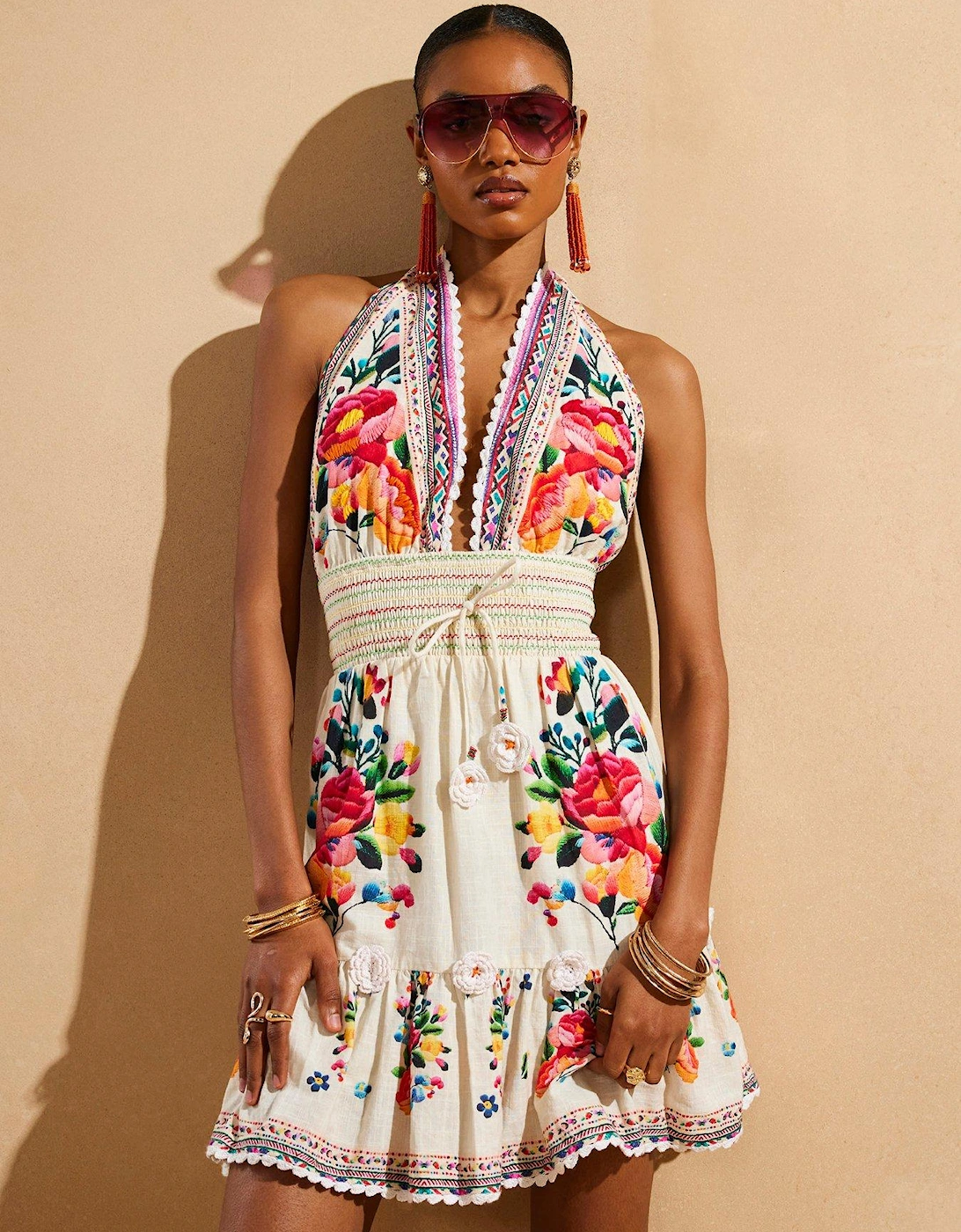 Del Maar Floral Halter Dress - Cream, 2 of 1
