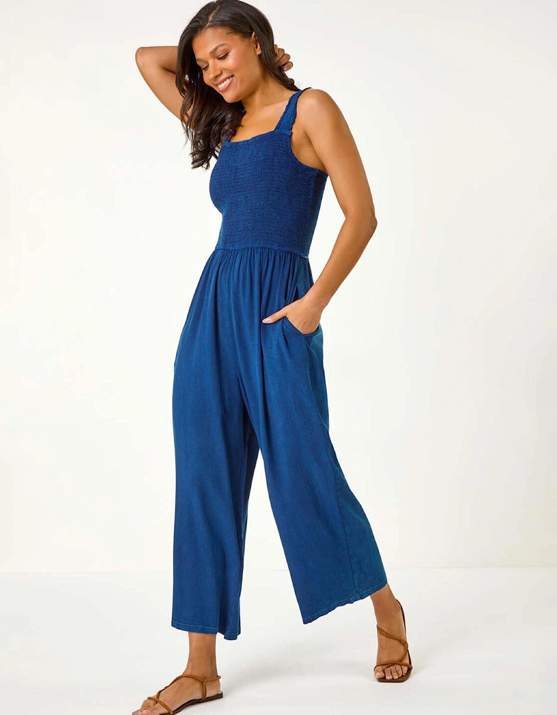 Denim Shirred Bodice Pocket Jumpsuit, 2 of 1