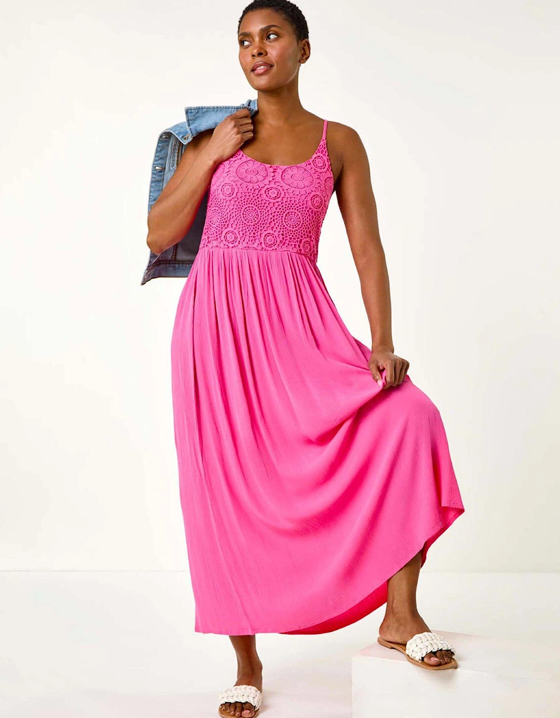 Lace Bodice Shirred Midi Dress, 2 of 1