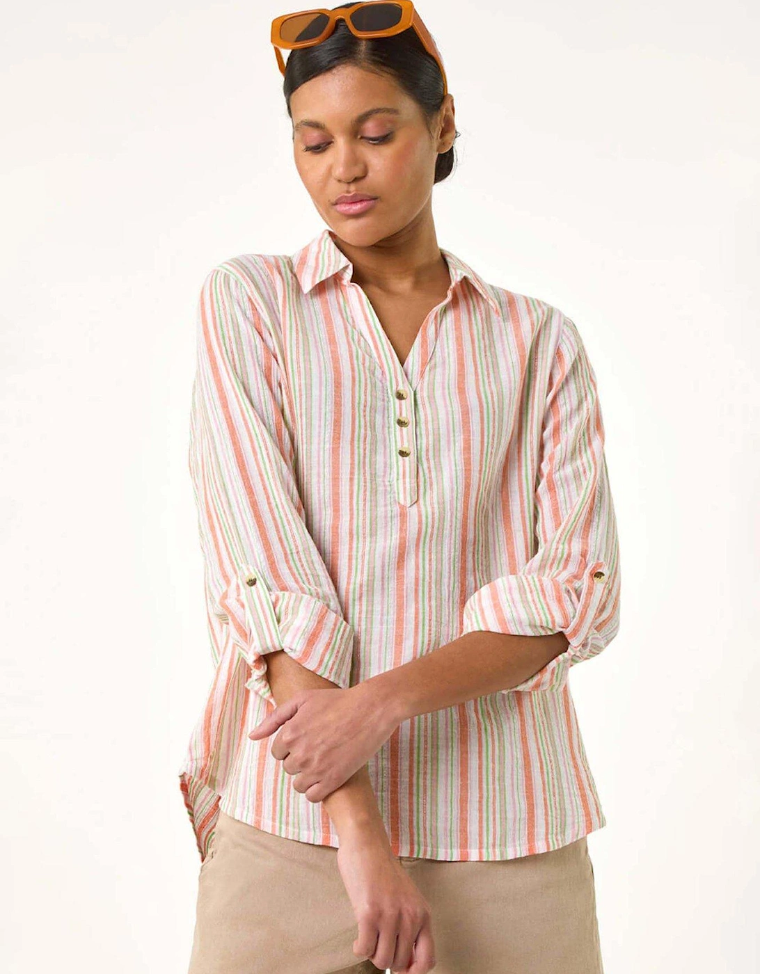Vertical Stripe Collared Shirt - Orange, 2 of 1