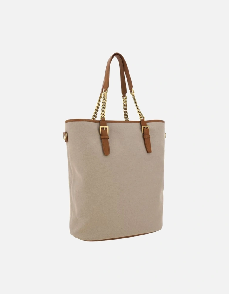 Leather Keychain Shopping Shoulder Bag Women - Beige