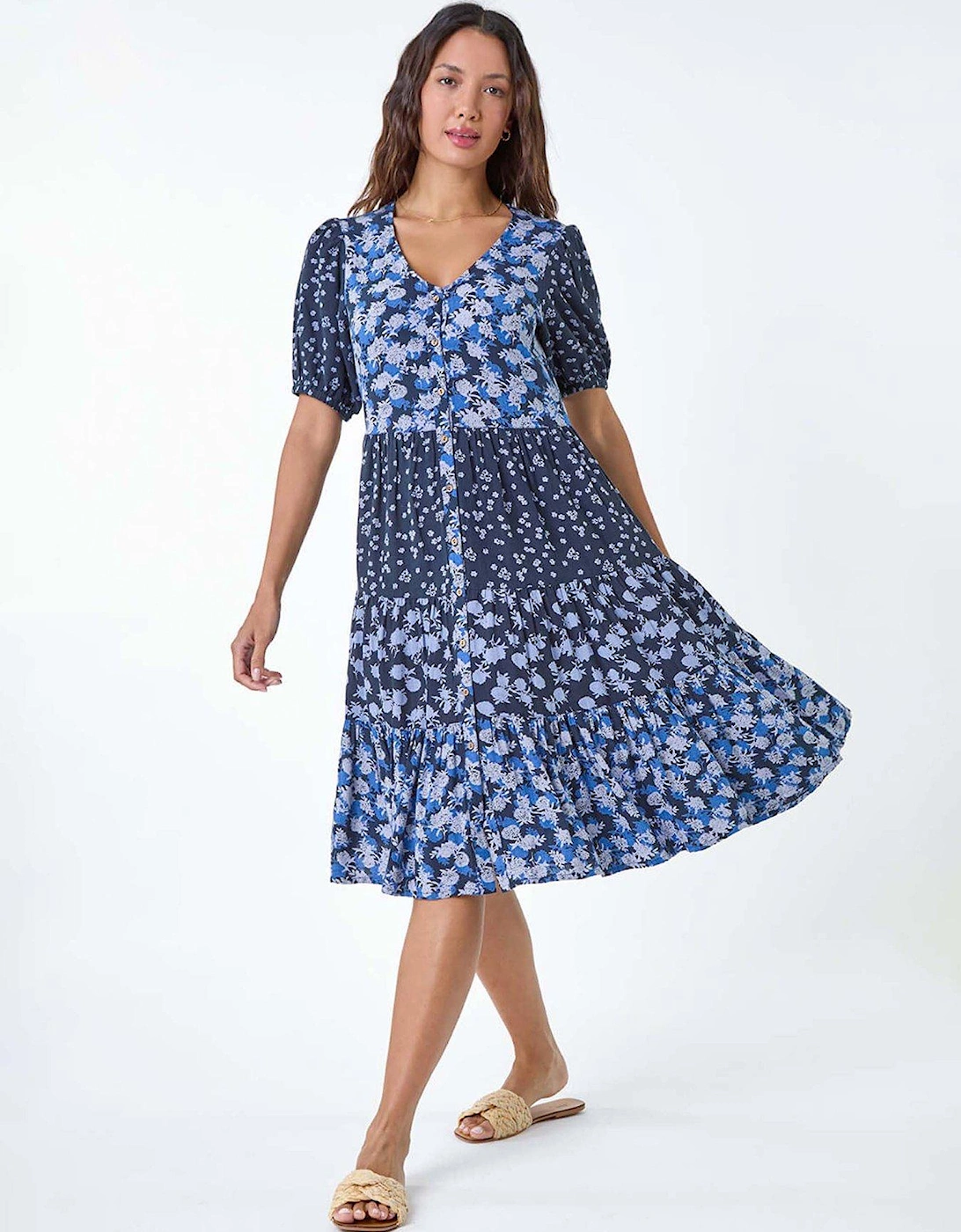 Floral Cotton Blend Tiered Smock Dress, 2 of 1