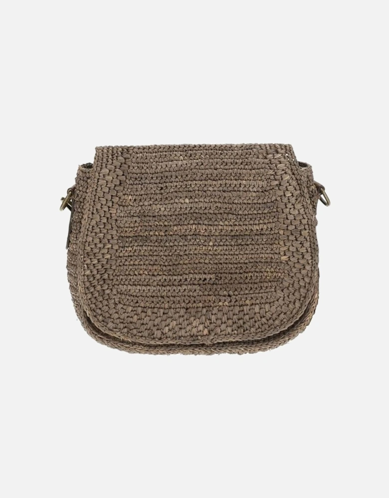 Raffia Crochet Shoulder Bag with Leather Strap Women - Brown
