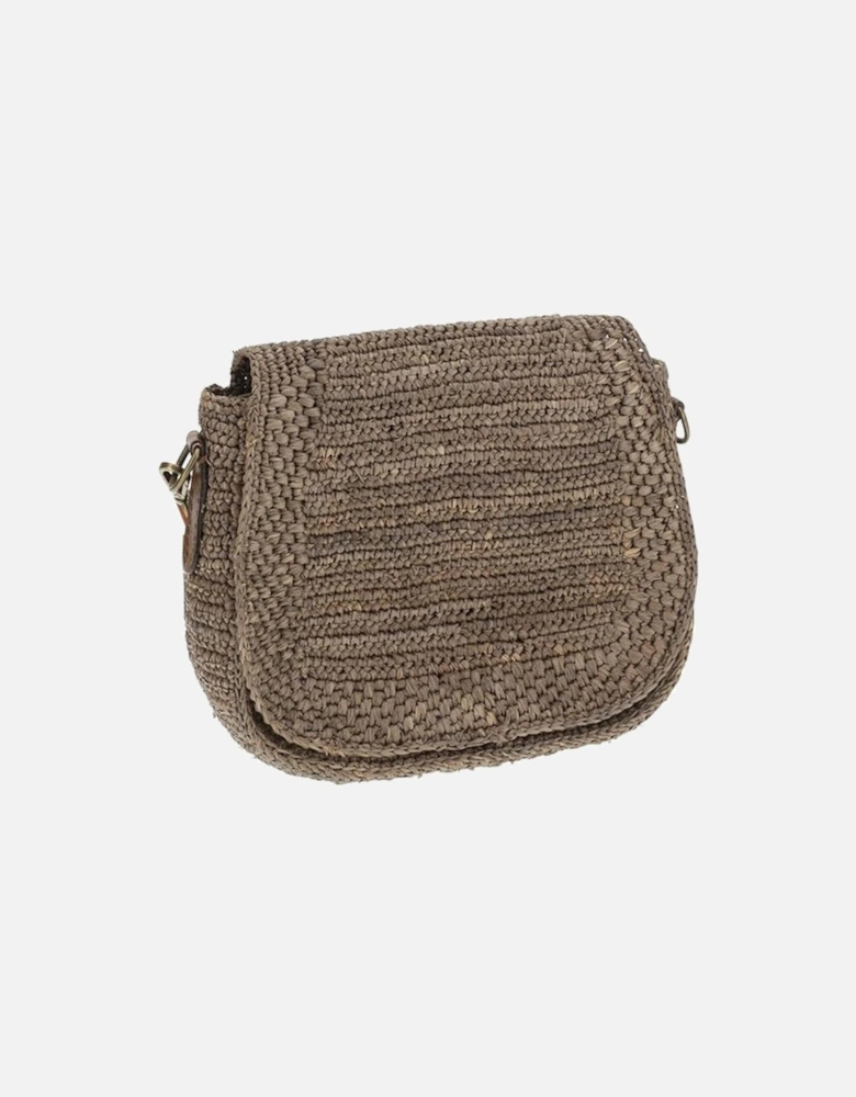 Raffia Crochet Shoulder Bag with Leather Strap Women - Brown