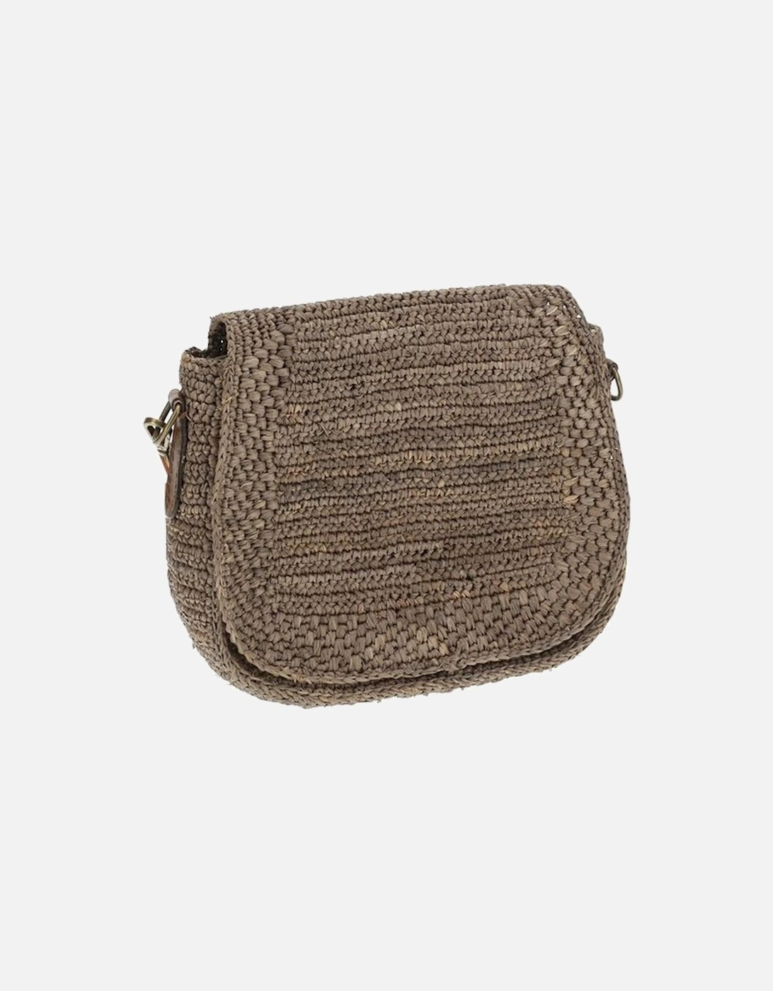 Raffia Crochet Shoulder Bag with Leather Strap Women - Brown