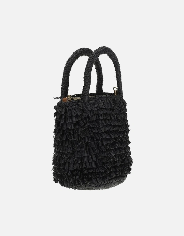 Naka Raffia Shoulder Bag with Leather Strap Women - Black Clutch Bags
