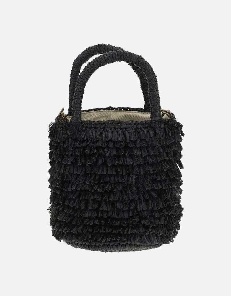Naka Raffia Shoulder Bag with Leather Strap Women - Black Clutch Bags