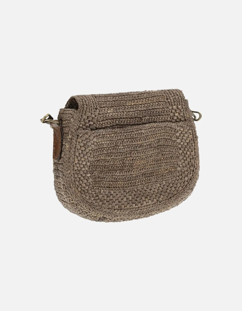 Raffia Crochet Shoulder Bag with Leather Strap Women - Brown