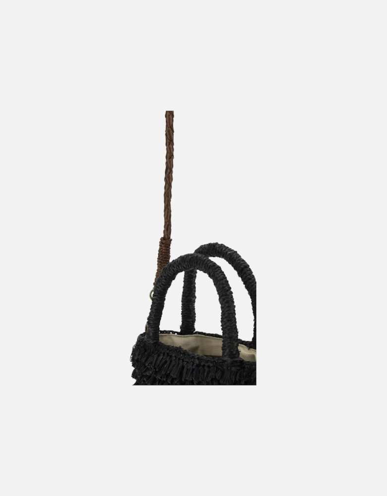 Naka Raffia Shoulder Bag with Leather Strap Women - Black Clutch Bags