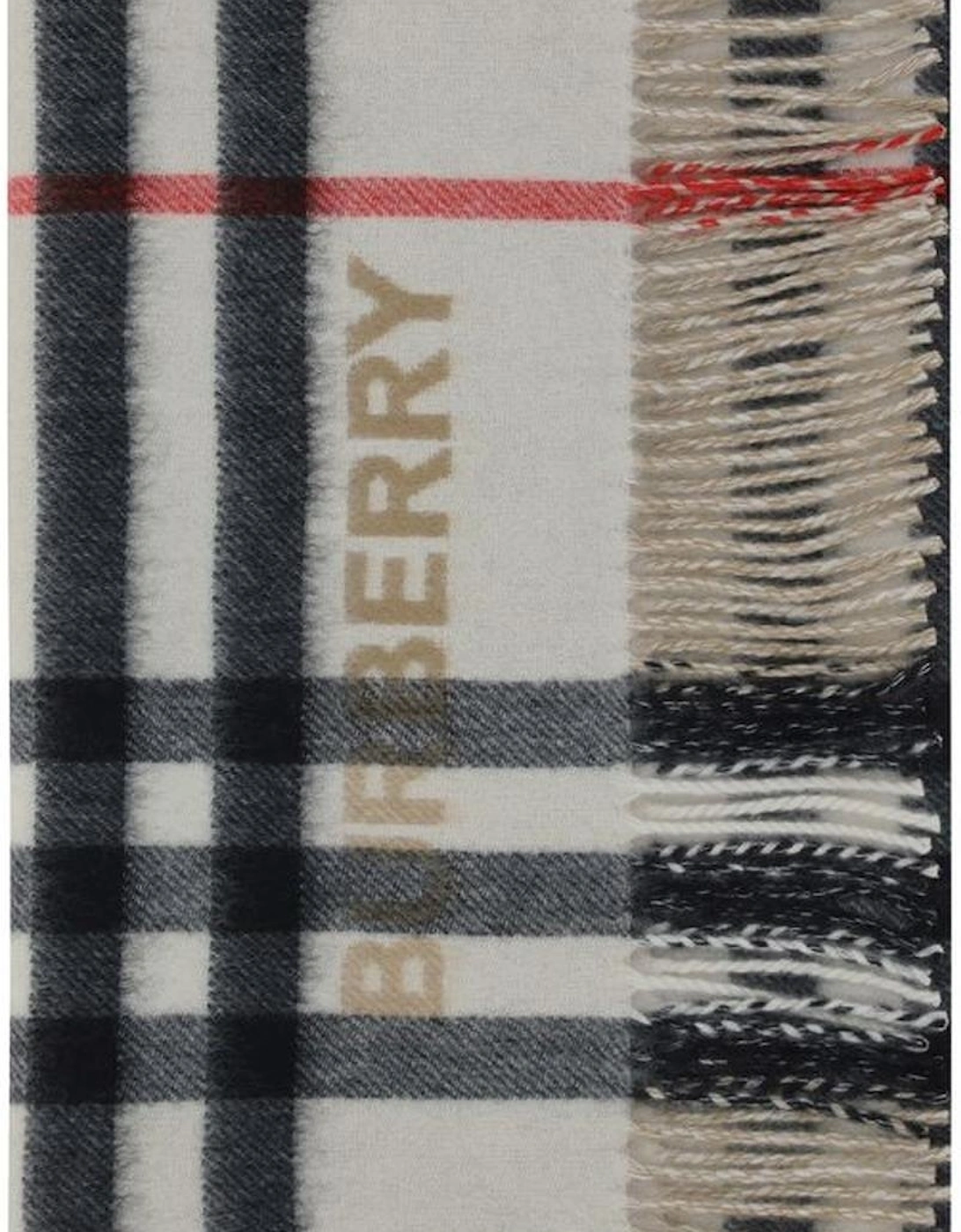 Iconic Check Cashmere Scarf with Frayed Hems Women - Beige Scarves, 4 of 3