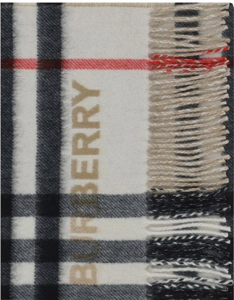 Iconic Check Cashmere Scarf with Frayed Hems Women - Beige Scarves