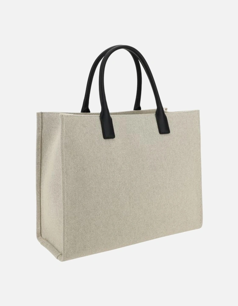 Cotton Handbag with Medusa Plaque and Leather Handles Women - White
