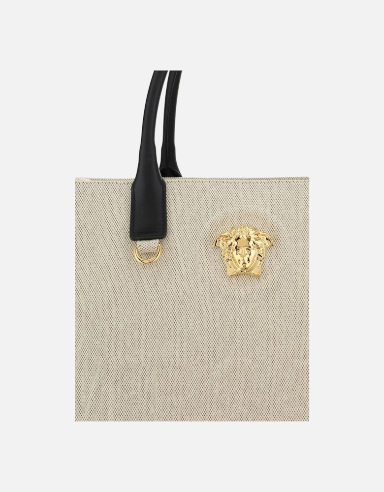 Cotton Handbag with Medusa Plaque and Leather Handles Women - White