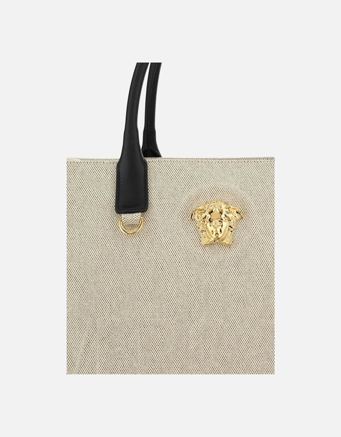 Cotton Handbag with Medusa Plaque and Leather Handles Women - White