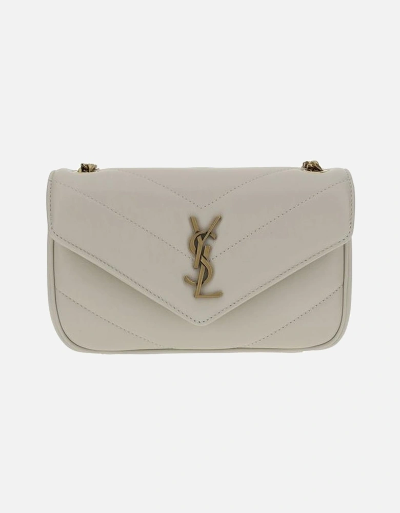 Quilted Lambskin Shoulder Bag with YSL Plaque Women - White