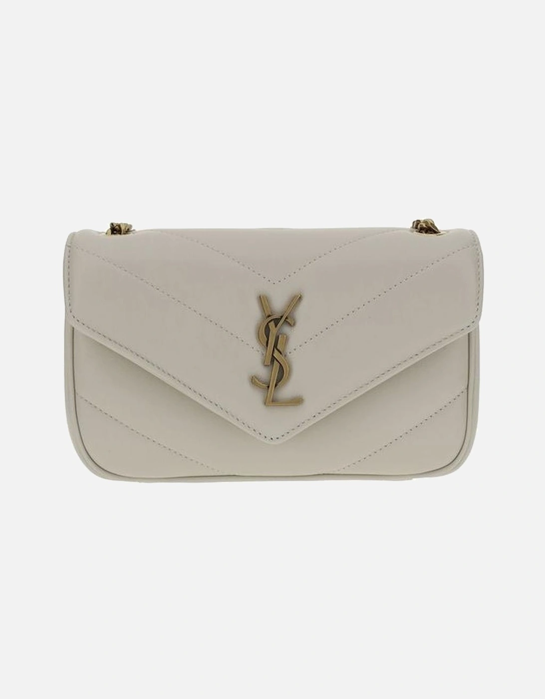 Quilted Lambskin Shoulder Bag with YSL Plaque Women - White, 5 of 4