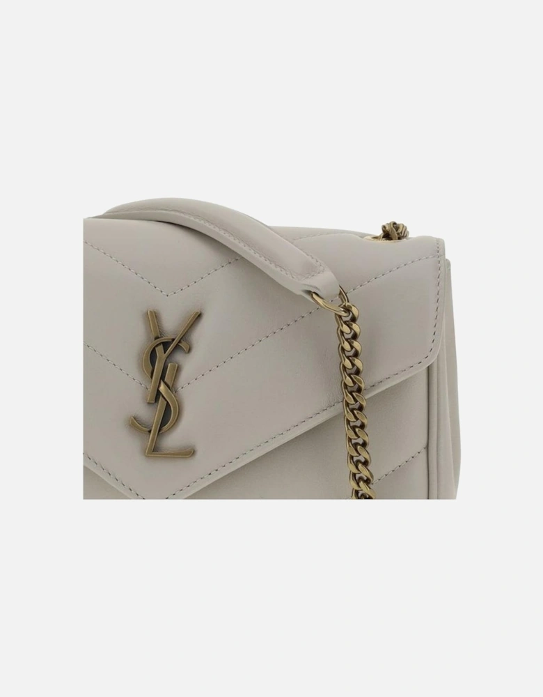 Quilted Lambskin Shoulder Bag with YSL Plaque Women - White