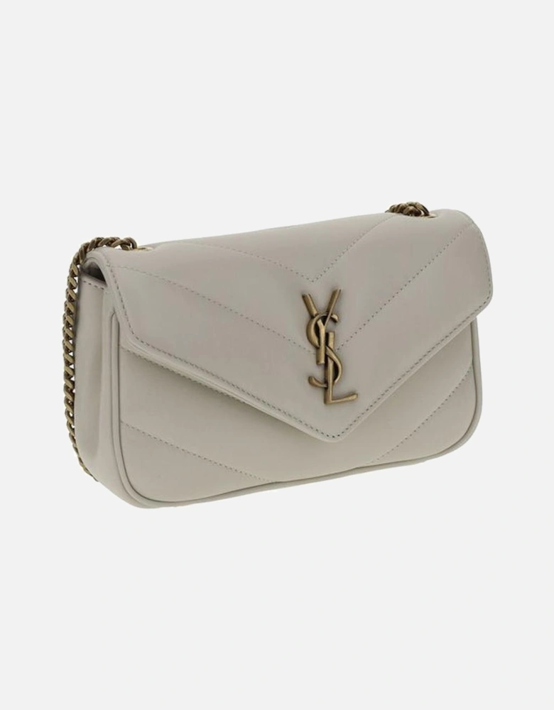 Quilted Lambskin Shoulder Bag with YSL Plaque Women - White