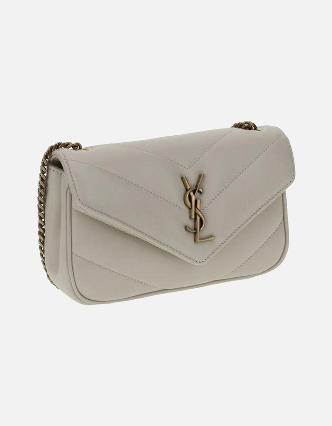 Quilted Lambskin Shoulder Bag with YSL Plaque Women - White