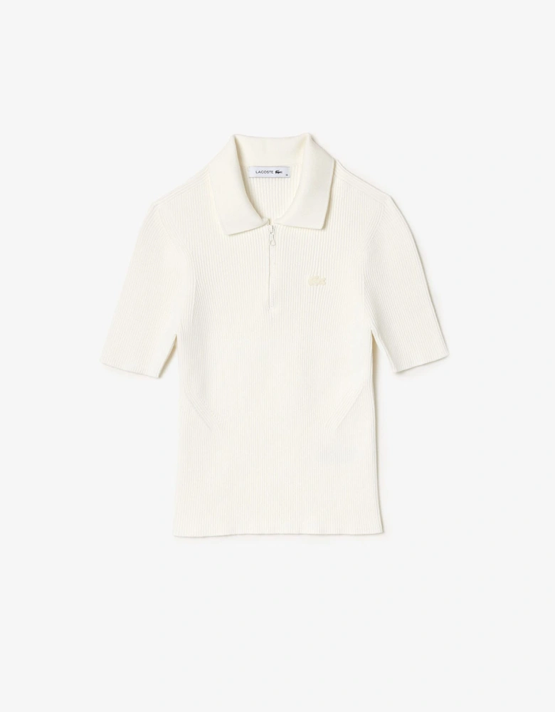 Zip Neck Rib Knit Polo Shirt