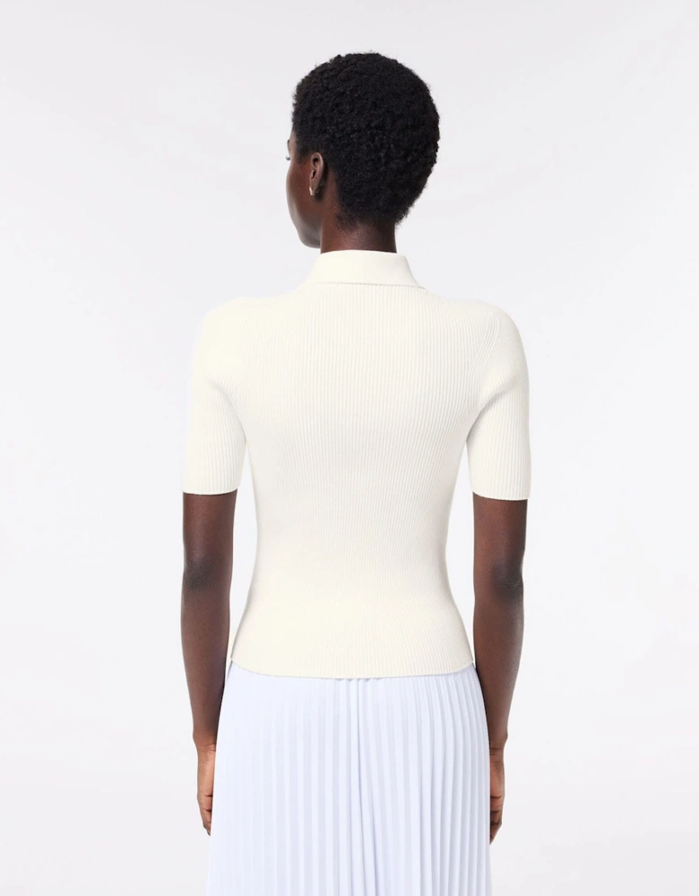 Zip Neck Rib Knit Polo Shirt