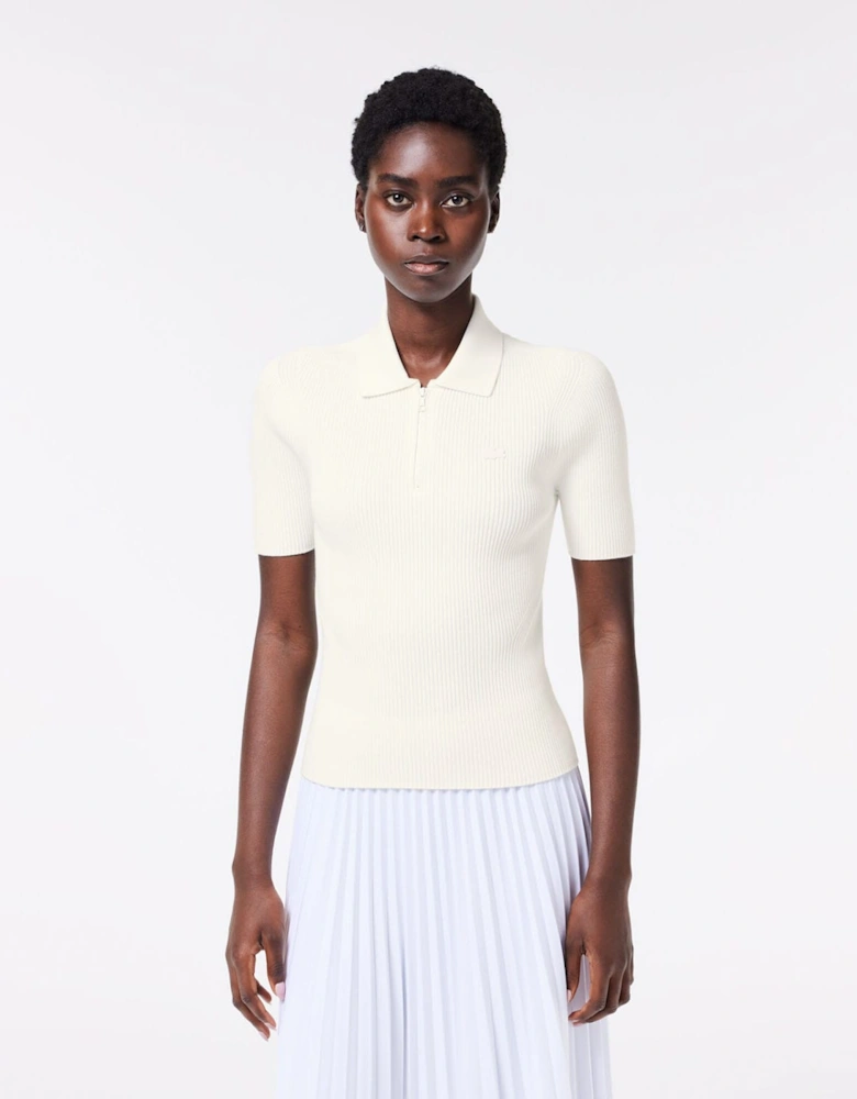 Zip Neck Rib Knit Polo Shirt