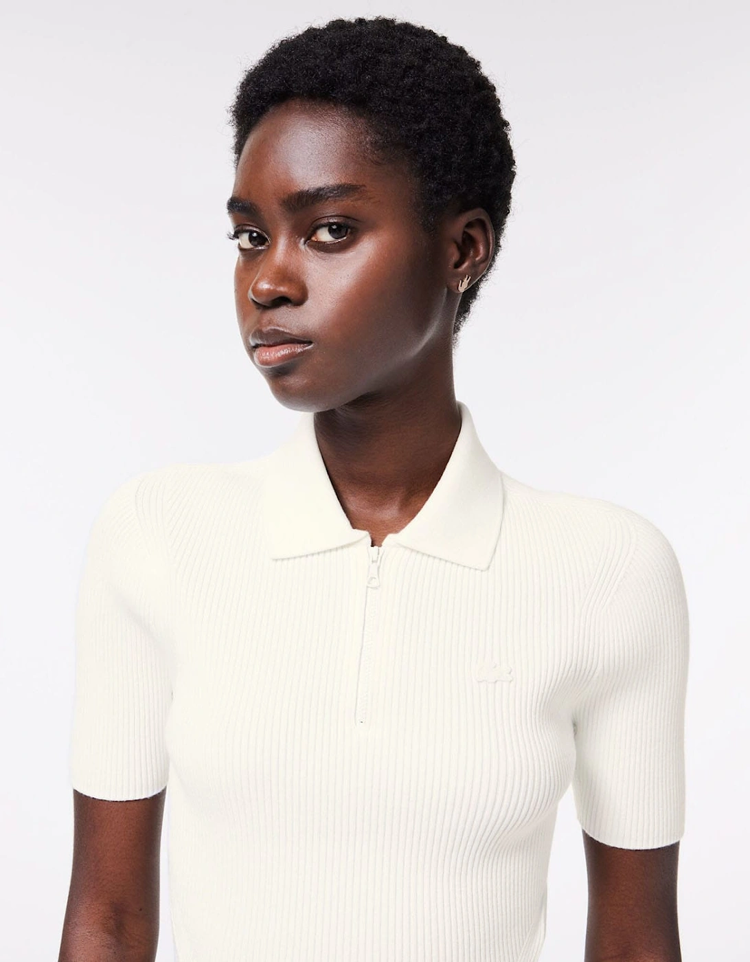 Zip Neck Rib Knit Polo Shirt