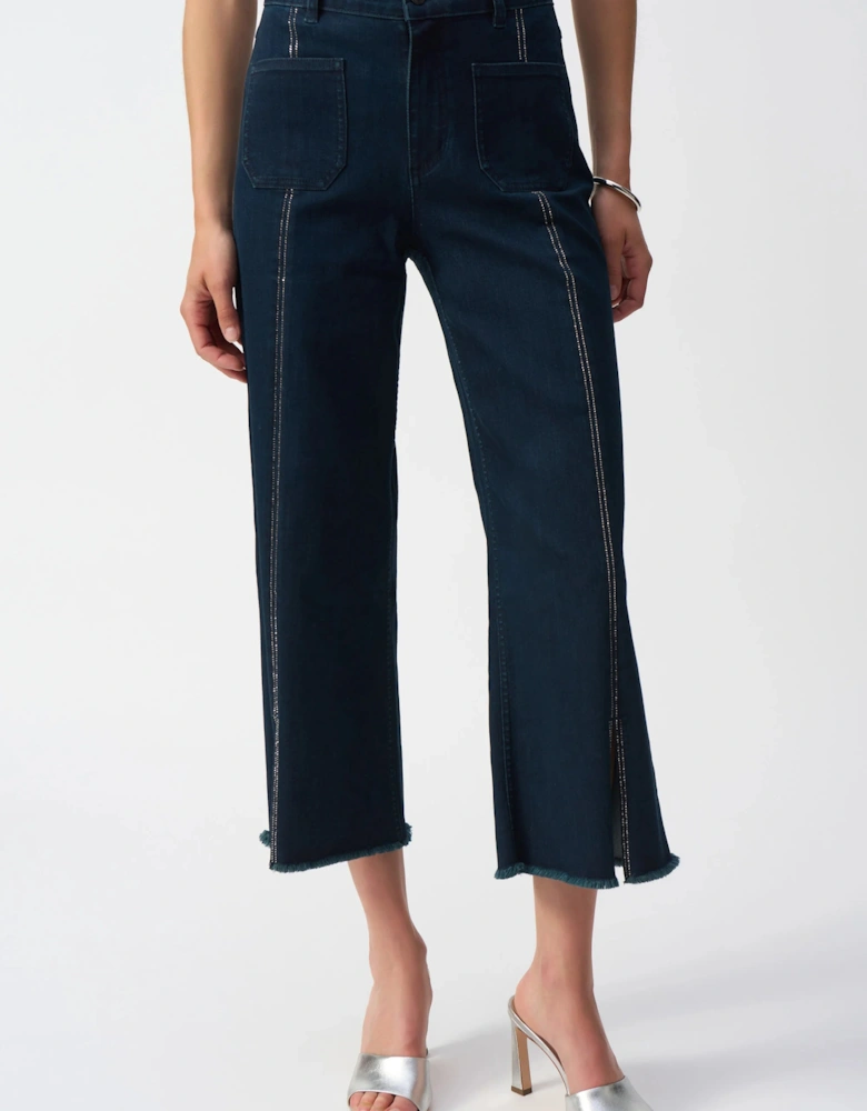Culotte jeans with embellished front seam