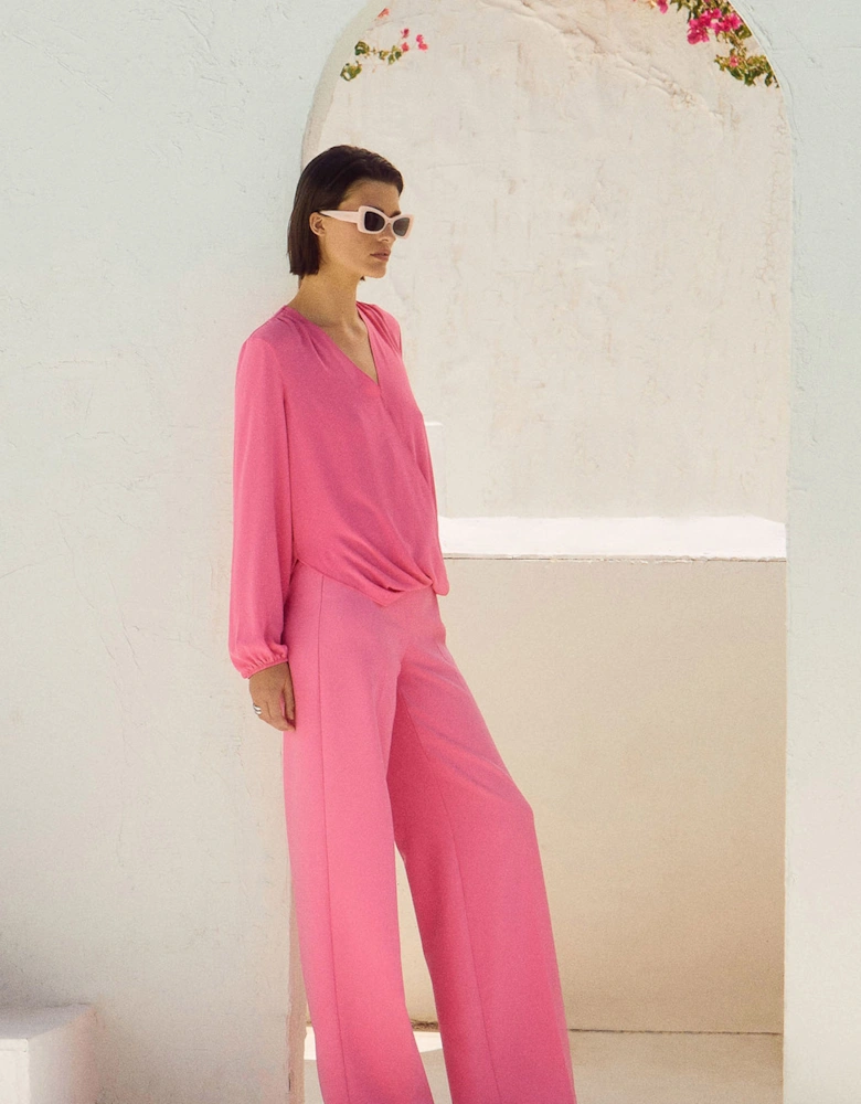 Luxe twill pull on wide leg pants
