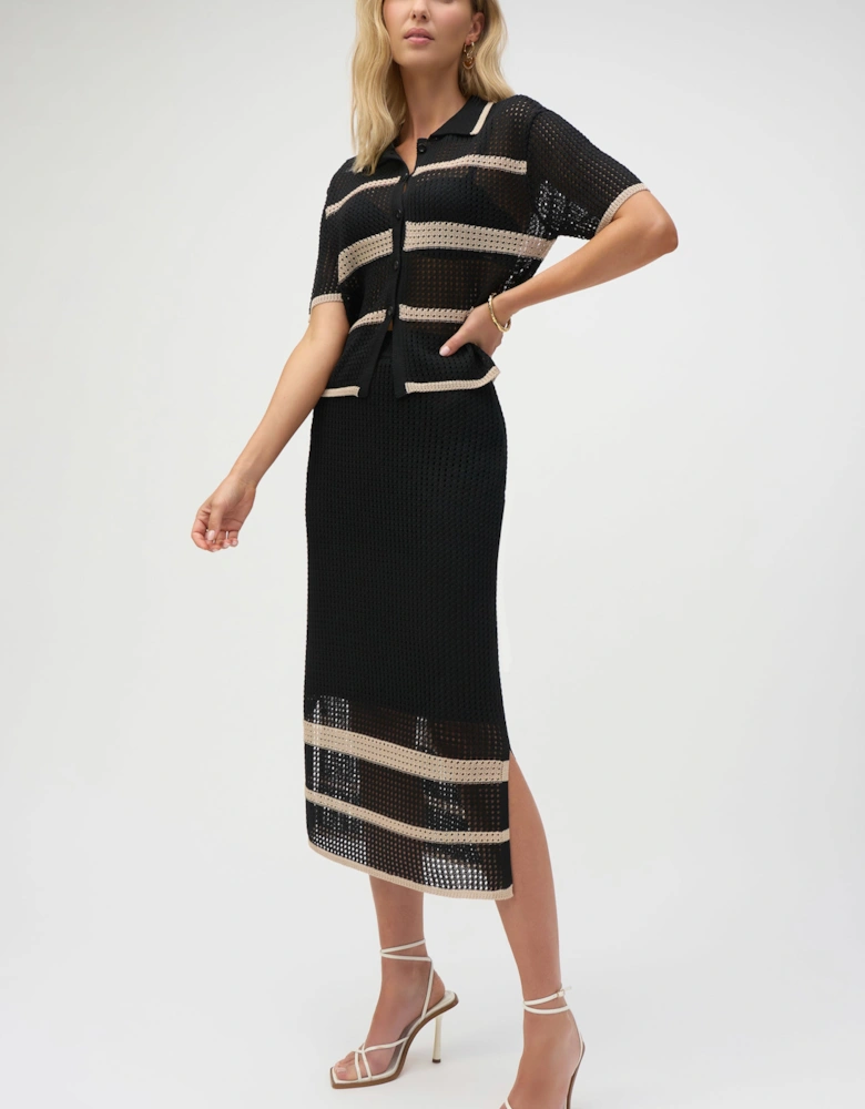 Sweater knit open stitch stripe skirt